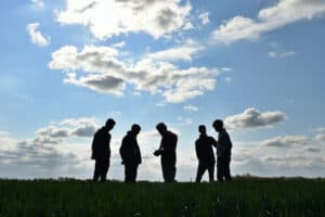 An agriculture class taking place outside