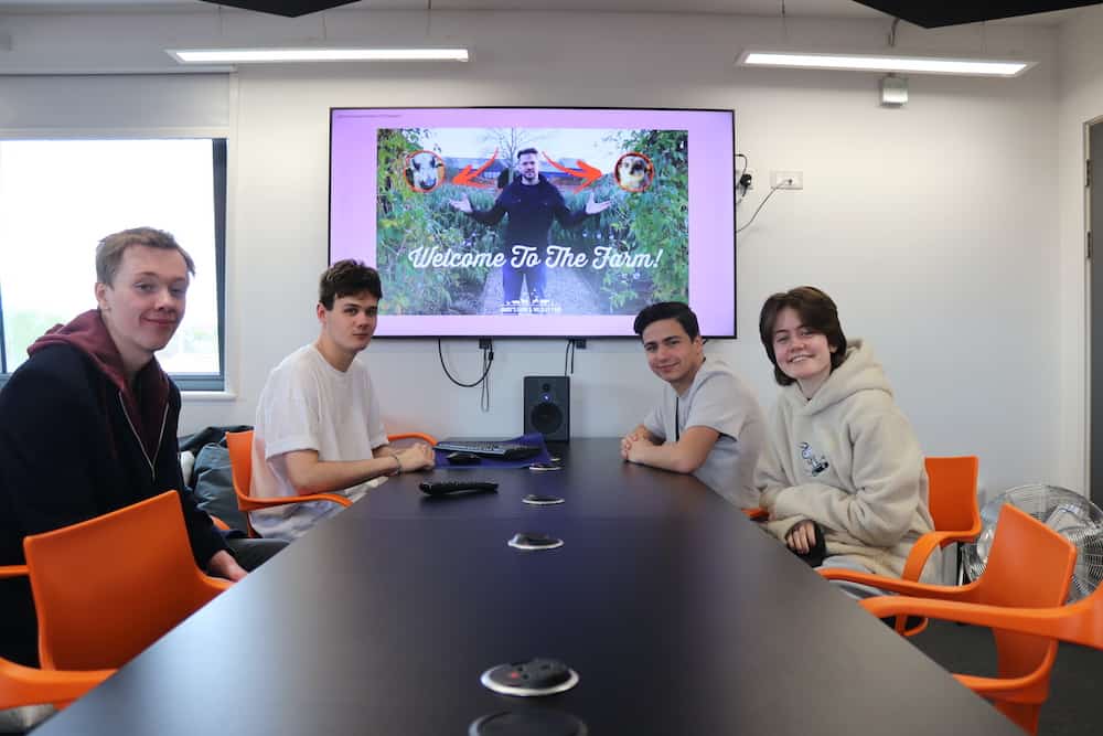 Media learners presenting their industry project with Jimmy Doherty.