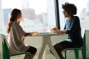 Two adults having a discussion