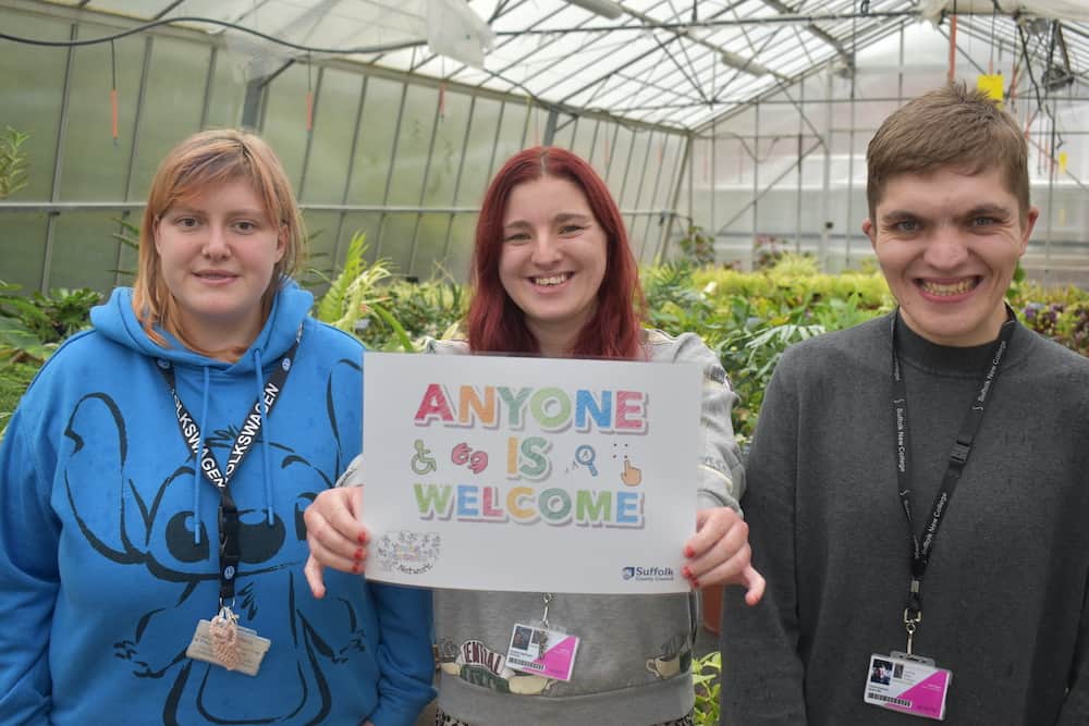 Inclusive learning students at Suffolk Rural holding the certificate from Suffolk County Council