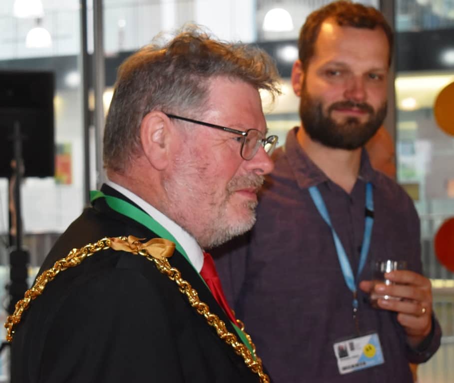 Mayor Of Ipswich Cllr John Cook At The Opening Of The Net Zero Skills Centre As Christ Gilbert (SNC) Looks On