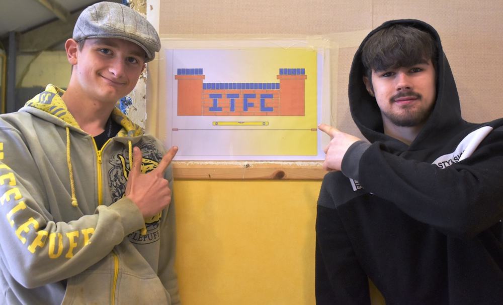 Kieran Gray And Liam Holding Creat A Brick Homage For ITFC.