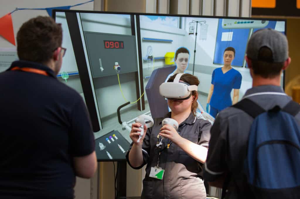 A health learner demonstrating VR learning environments
