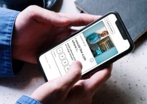 A learner using our online quiz on a mobile phone.