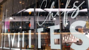 Chefs' Whites logo on window