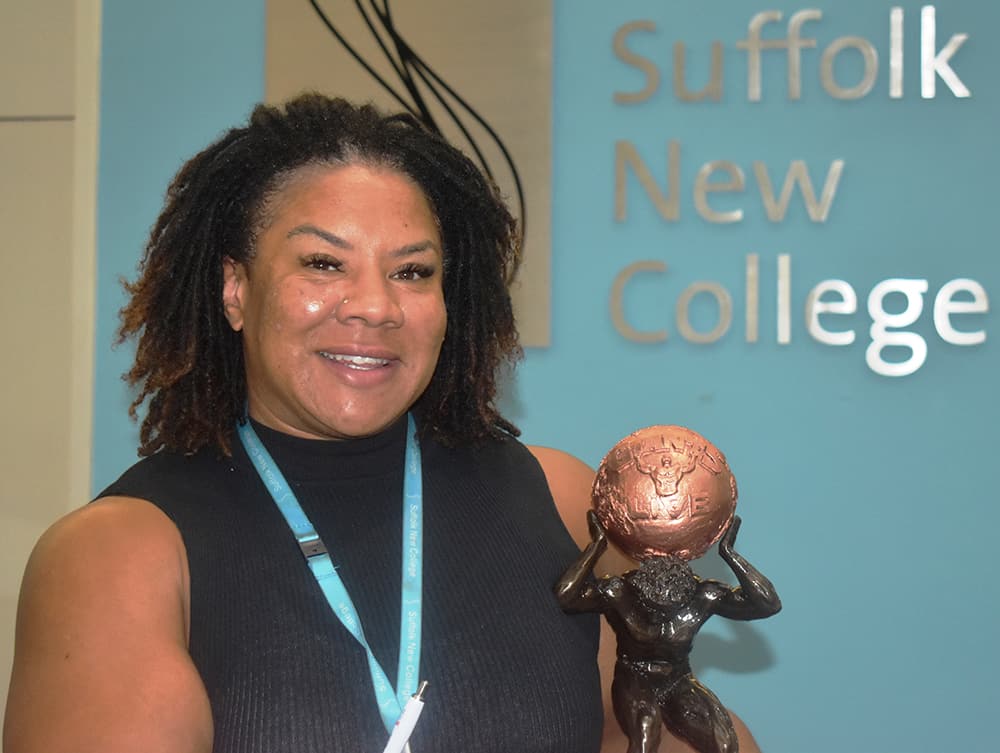 Andrea Thompson with award at suffolk new college
