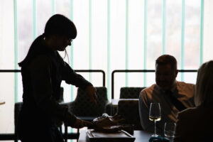 Front of house student serving lunch