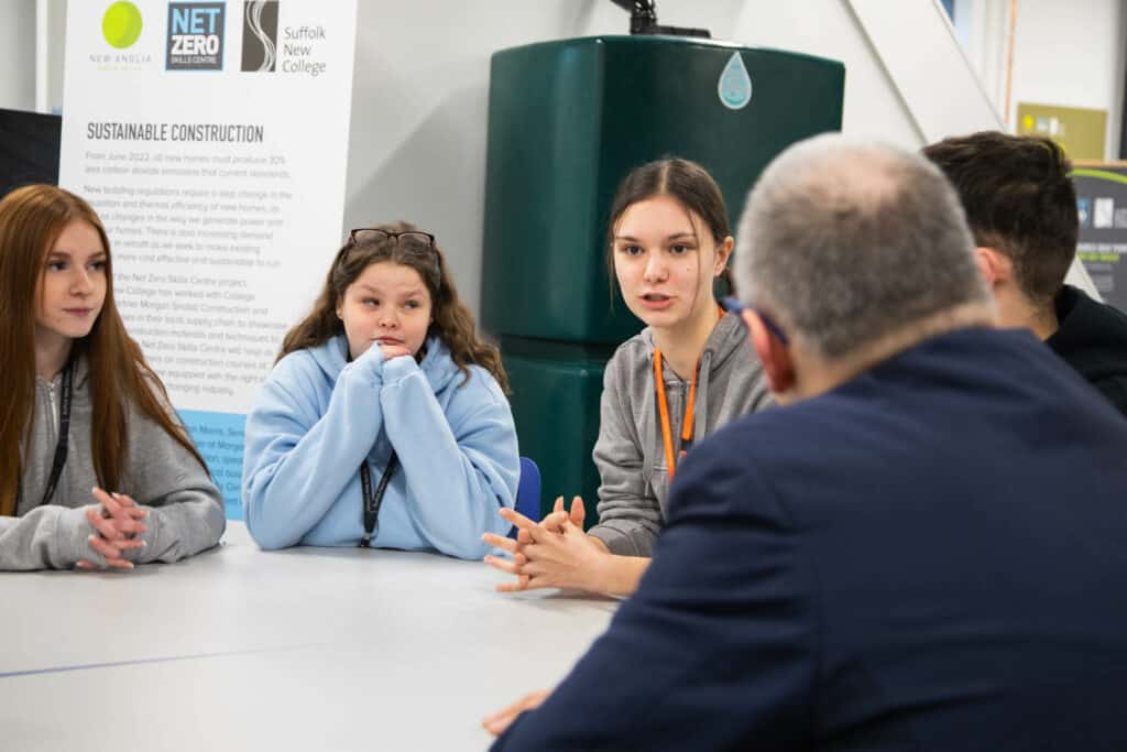 Skills minister with suffolk new college students