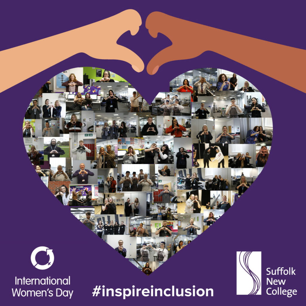 Suffolk New College community shown supporting International Women's Day in a collage