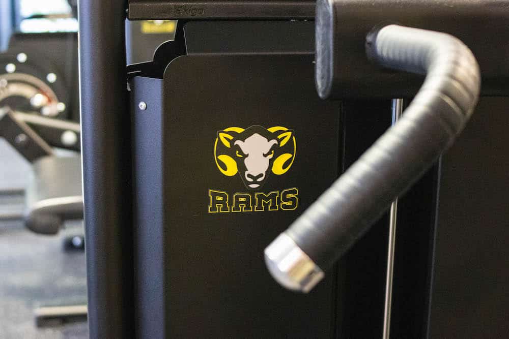 The Rams logo on a piece of gym equipment