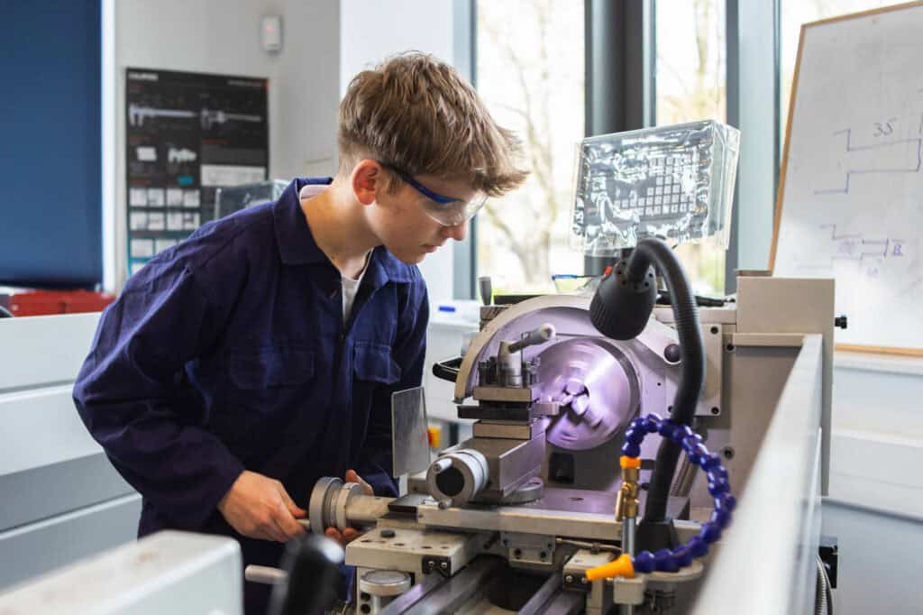 Engineering learner working in a workshop.