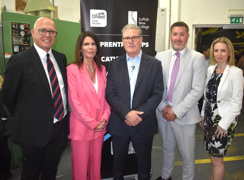 Terry Baxter, Marianne Flack, Sir Keir Starmer, Alan Pease, Mary Gleave at Suffolk New College