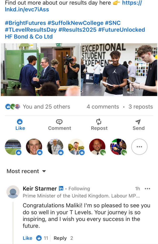 linkedIn message from the prime minister