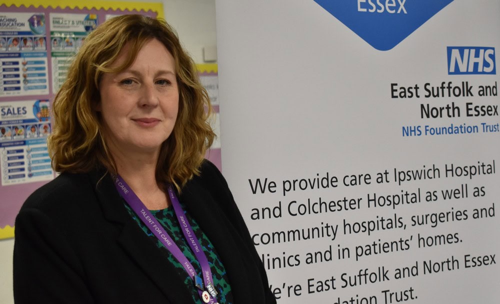 NHS East Suffolk and North Essex healthcare staff at Suffolk New College showcasing healthcare training programs.