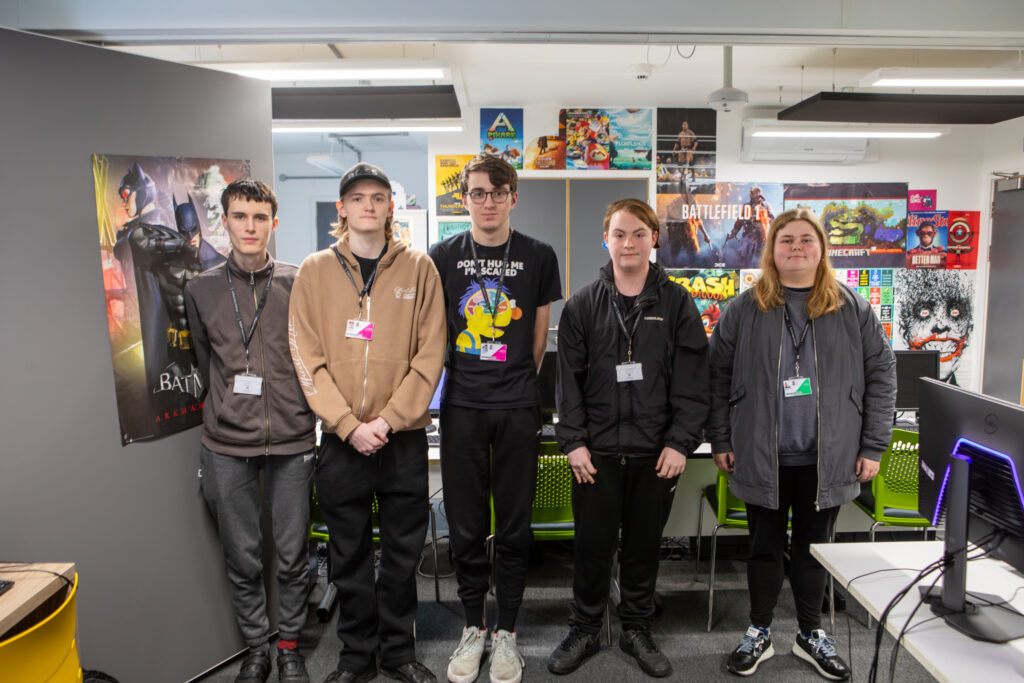 Young students in a computer and gaming classroom at Suffolk New College.
