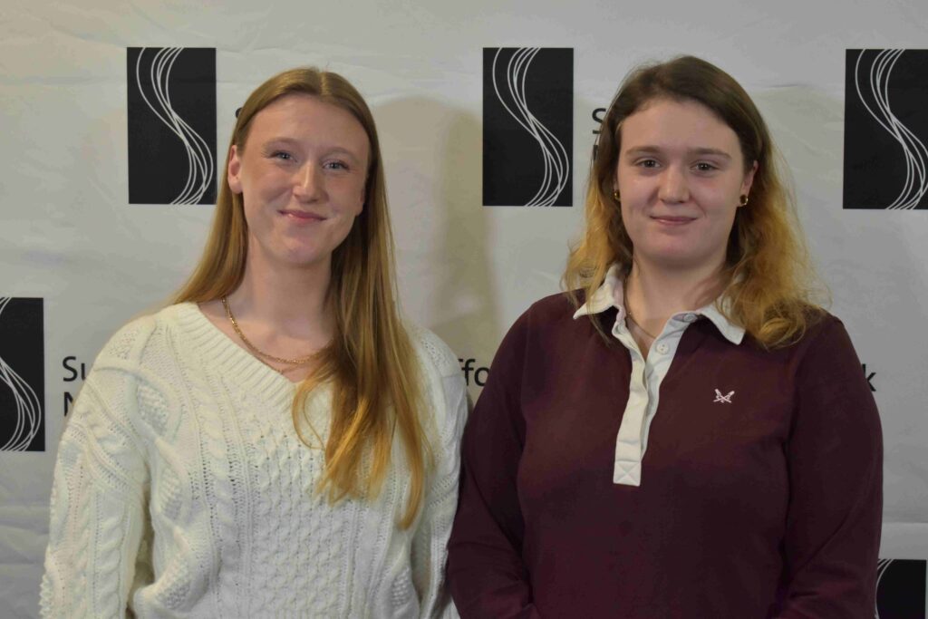 An image of civil engineer Gemma receiving the Suffolk New College Apprentice of the Year award, after meeting the Prime Minister last year, celebrating her achievement.