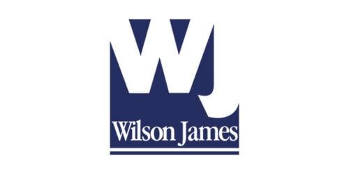 Logo of Wilson James, a logistics and security company, displayed at Suffolk New College, highlighting partnership and professional services in education and logistics.