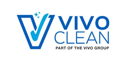 The Vivo Clean logo featuring a checkmark and sparkles, representing cleanliness and quality, displayed at Suffolk New College as part of the Vivo Group branding.