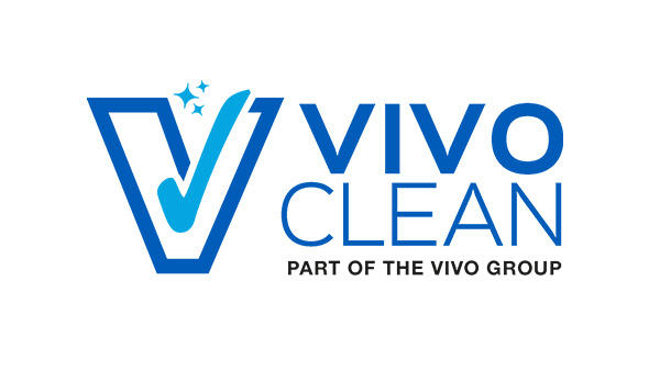 The Vivo Clean logo featuring a checkmark and sparkles, representing cleanliness and quality, displayed at Suffolk New College as part of the Vivo Group branding.