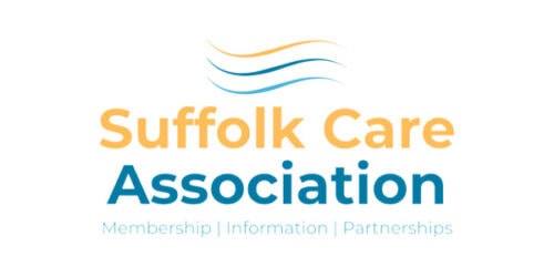 Suffolk Care Association logo featuring waves and text, representing community support and partnerships in adult social care in Suffolk.