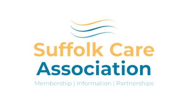 Suffolk Care Association logo featuring waves and text, representing community support and partnerships in adult social care in Suffolk.